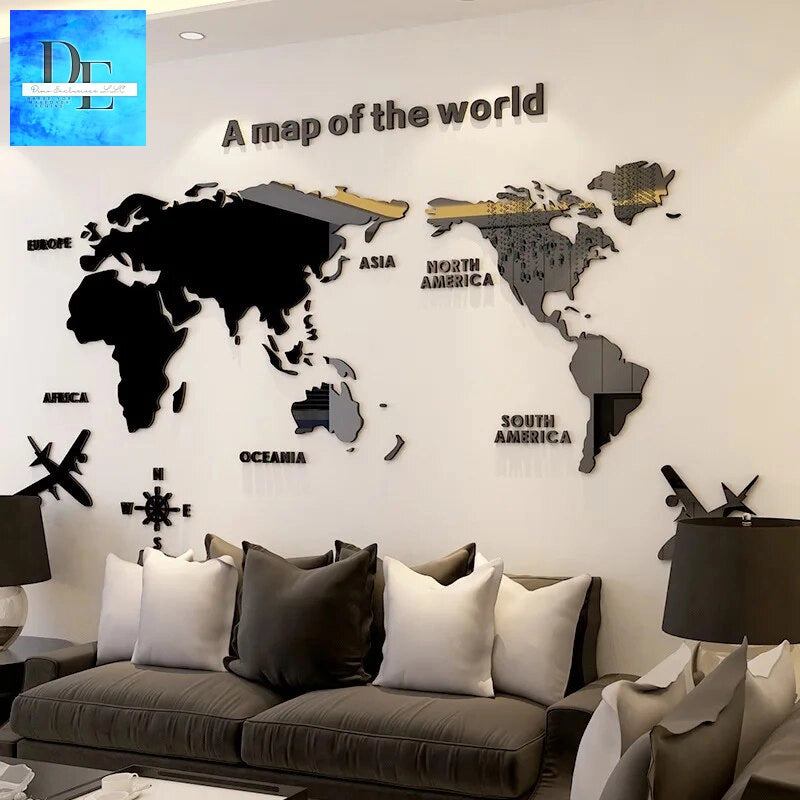 1Pc 3D World Map Wall Stickers