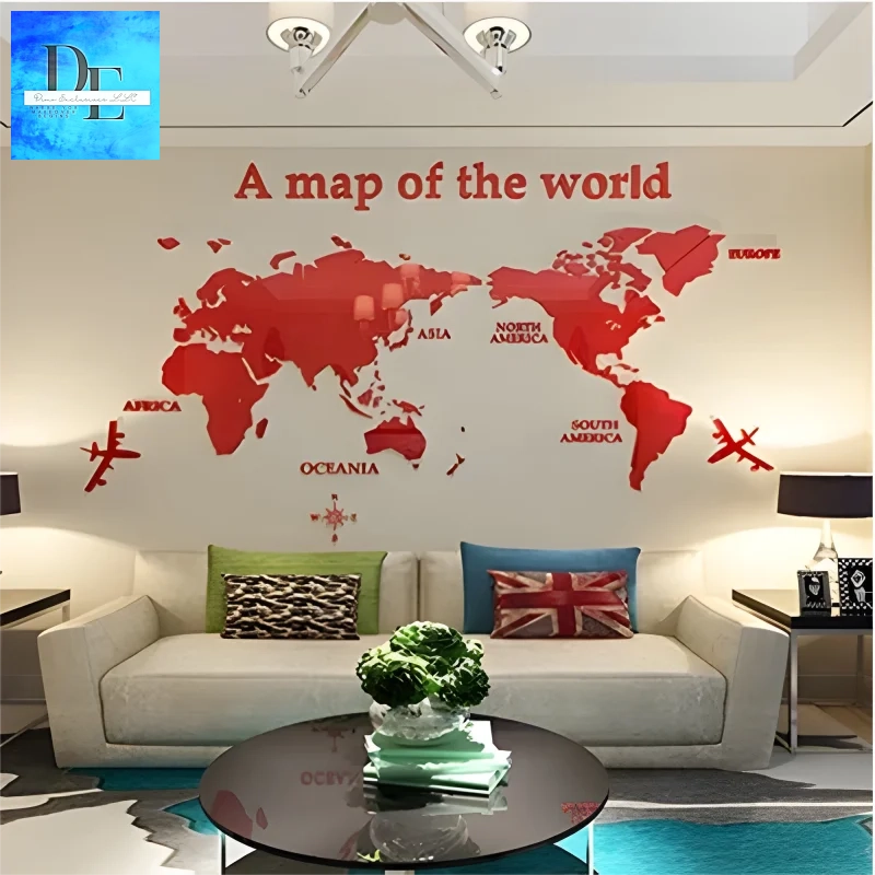 1Pc 3D World Map Wall Stickers