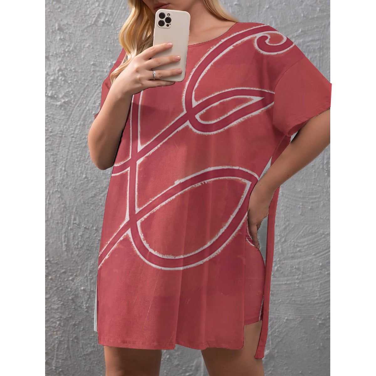 CaJuaneDaione Drop-Shoulder T-Shirt with Side Split and Shorts (Plus Size)