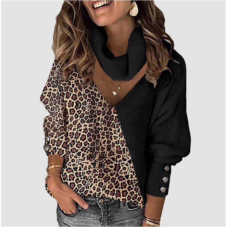 Women Sweaters Knitted Leopard Patch Sweater