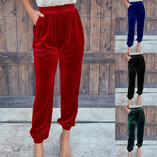 Women's Trousers Solid Straight Elastic Casual Leggings