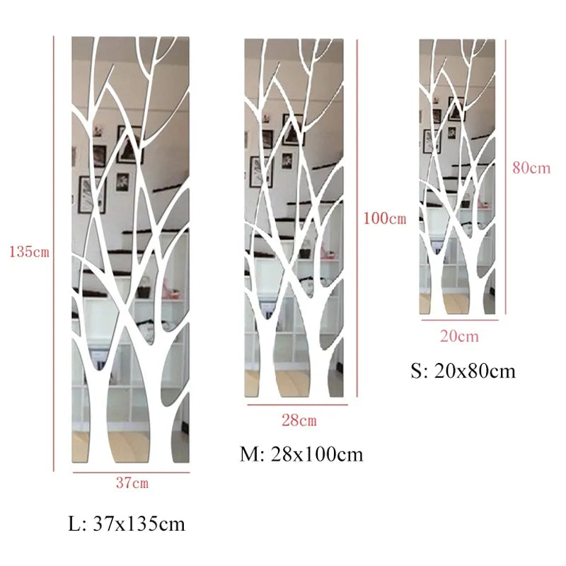 DIY 3D Mirror Tree Wall Sticker/ Acrylic Decal with Mirror Surface